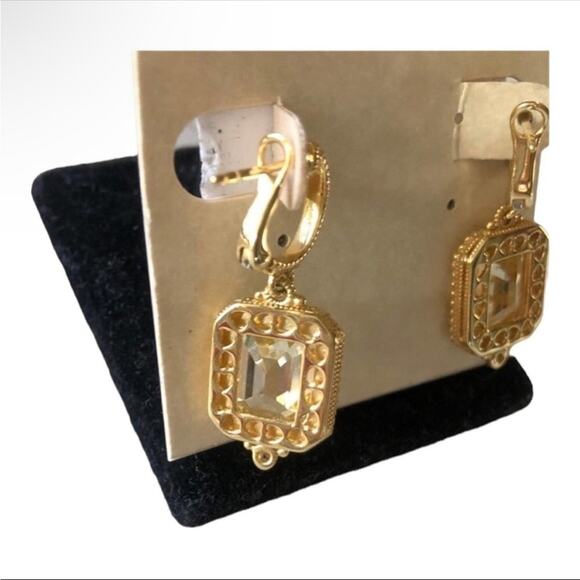 Estate 14K Gold Plated Sterling Silver Emerald Cut CZ. Earrings White Sapphires - Picture 12 of 16
